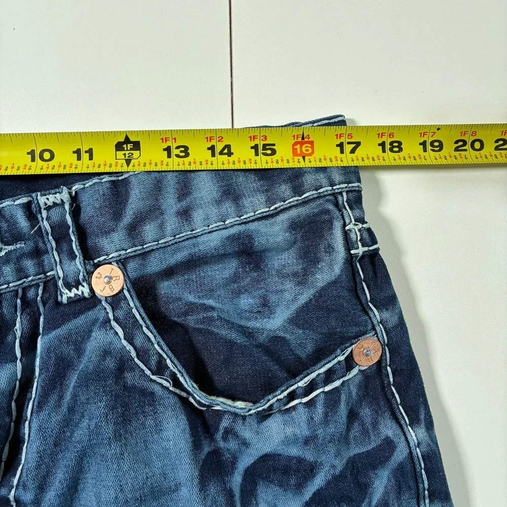 True Religion Jeans 34x33‎ Blue Denim Acid Wash Flap Pocket Thick Made in USA